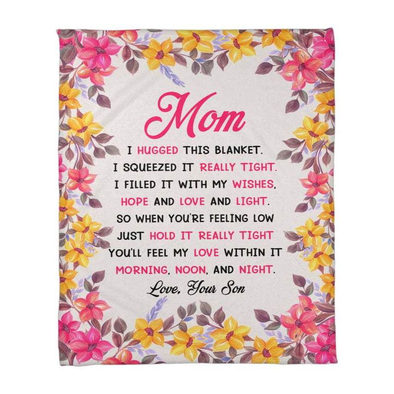 Mom, Feel My Love, Son – Floral Fleece Blanket