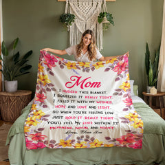 Mom, Feel My Love, Son – Floral Fleece Blanket